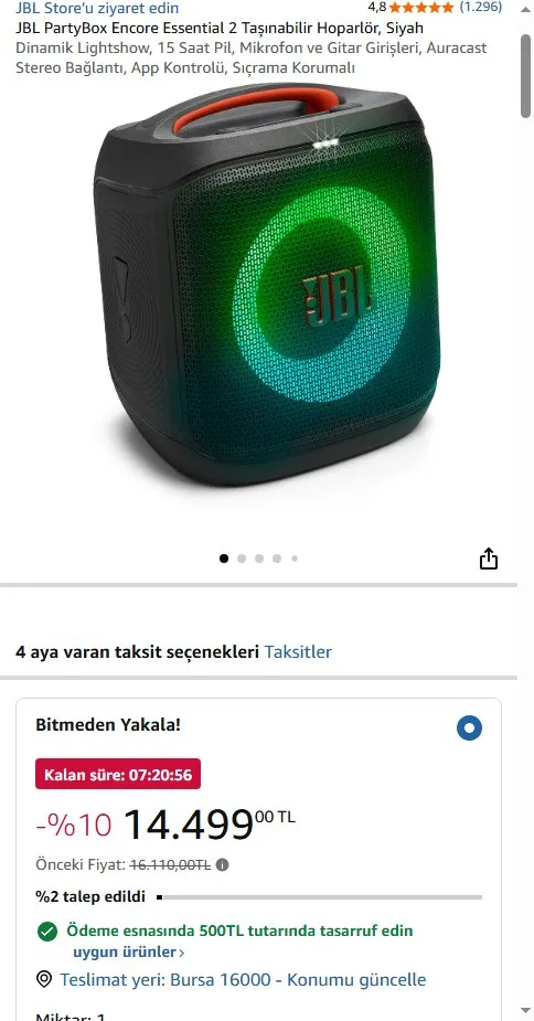 JBL PartyBox Encore Essential 2 Taşınabilir Hoparlör, Siyah