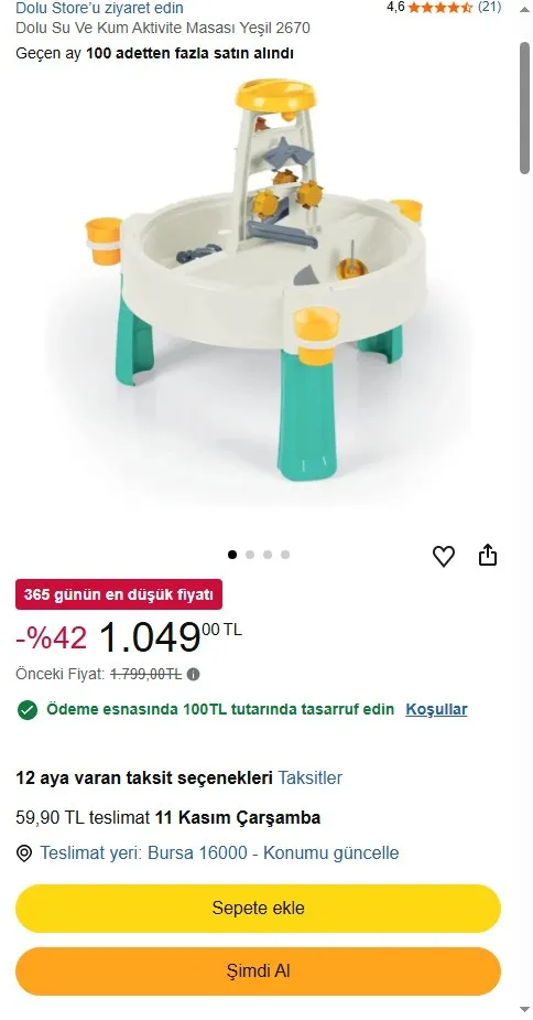 Dolu Su Ve Kum Aktivite Masası Yeşil 2670
