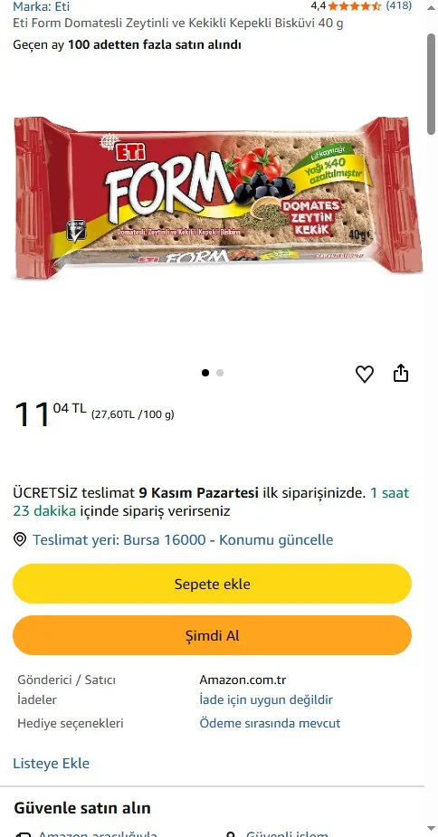 Eti Form Domatesli Zeytinli ve Kekikli Kepekli Bisküvi 40 g