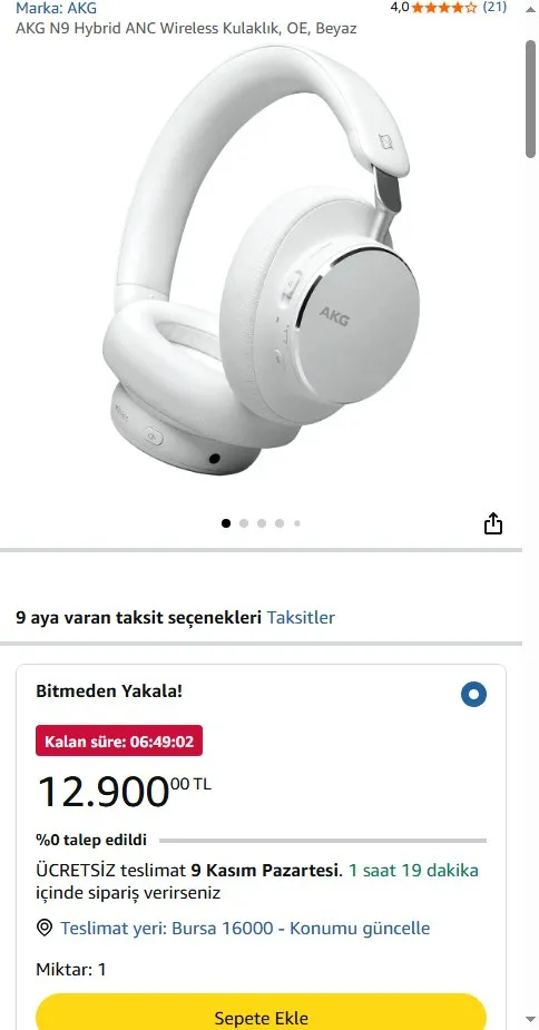 AKG N9 Hybrid ANC Wireless Kulaklık, OE, Beyaz