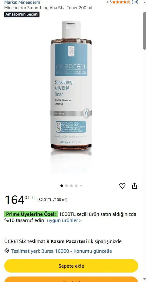 Mineaderm Smoothing Aha Bha Toner 200 ml