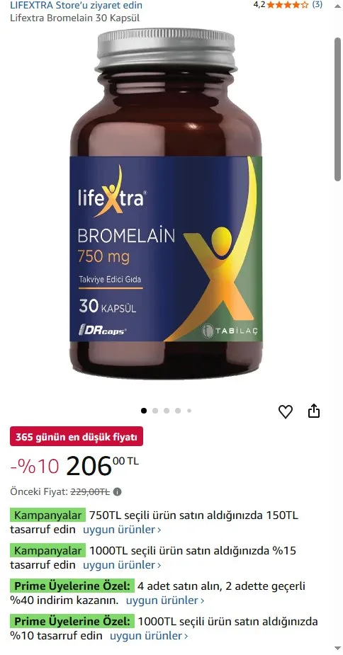 Lifextra Bromelain 30 Kapsül