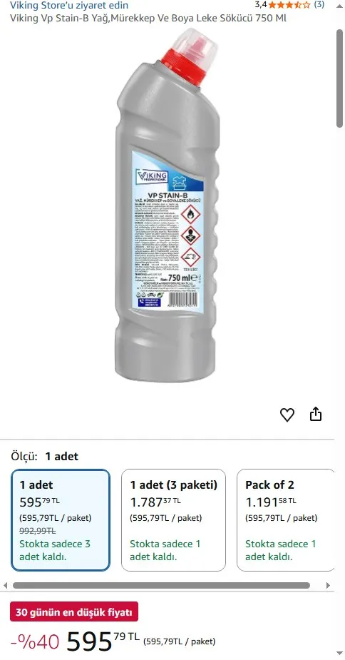 Viking Vp Stain-B Yağ,Mürekkep Ve Boya Leke Sökücü 750 Ml