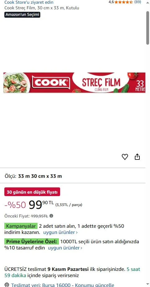 Cook Streç Film, 30 cm x 33 m, Kutulu