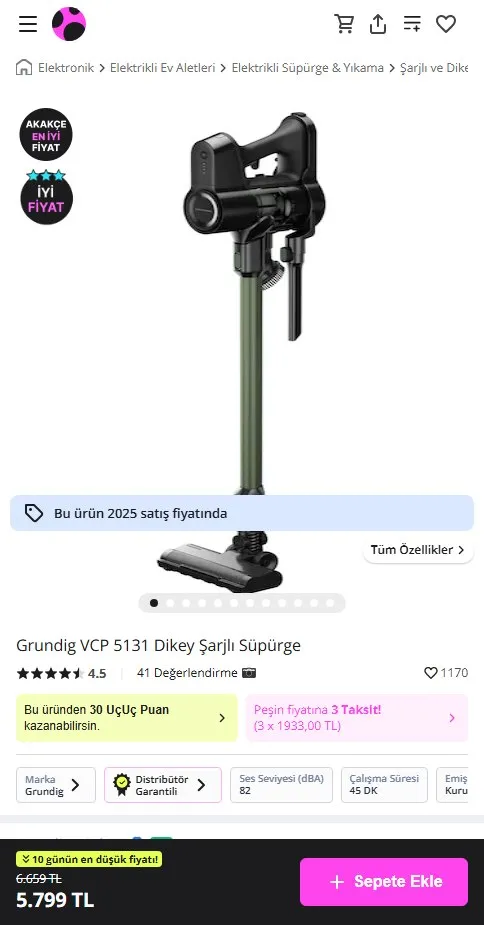 Grundig VCP 5131 Dikey Şarjlı Süpürge