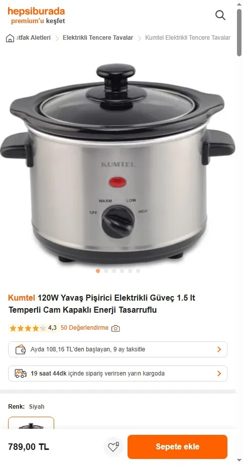 Kumtel 120W Yavaş Pişirici Elektrikli Güveç 1.5 lt Temperli Cam Kapaklı Enerji Tasarruflu