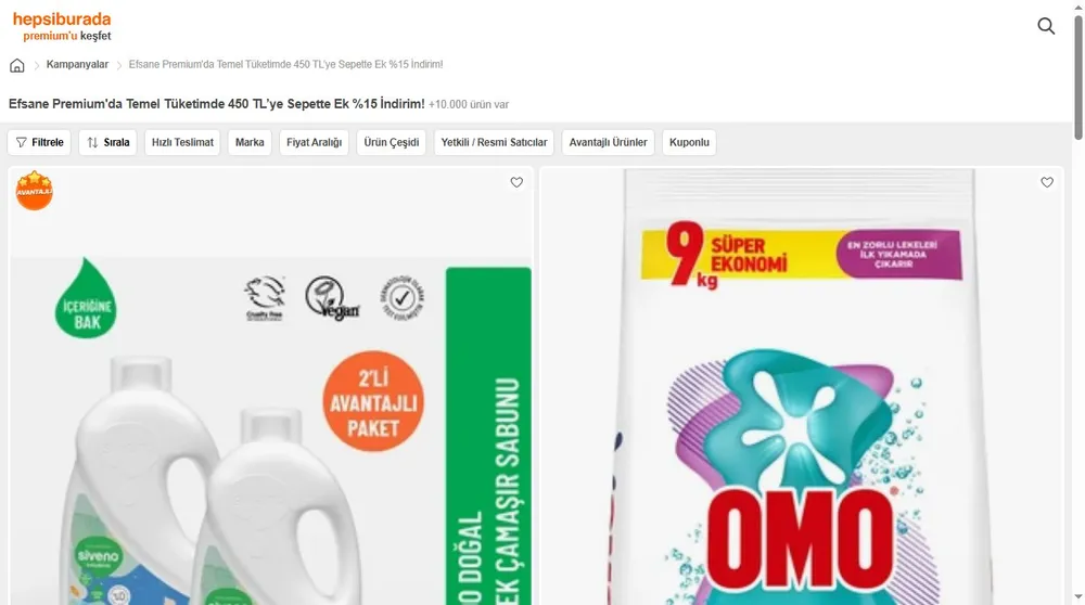 Efsane Premium'da Temel Tüketimde 450 TL’ye Sepette Ek %15 İndirim!