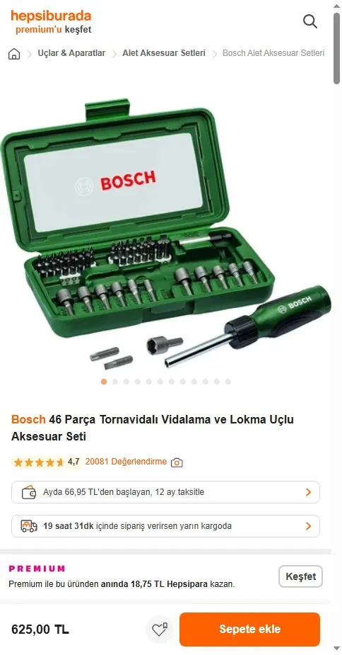 Bosch 46 Parça Tornavidalı Vidalama ve Lokma Uçlu Aksesuar Seti