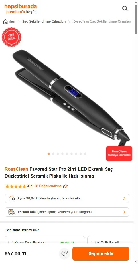 RossClean Favored Star Pro 2in1 LED Ekranlı Saç Düzleştirici Seramik Plaka ile Hızlı Isınma