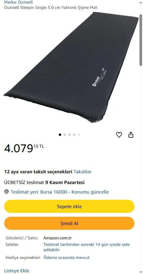 Outwell Sleepin Single 5.0 cm Yalıtımlı Şişme Mat
