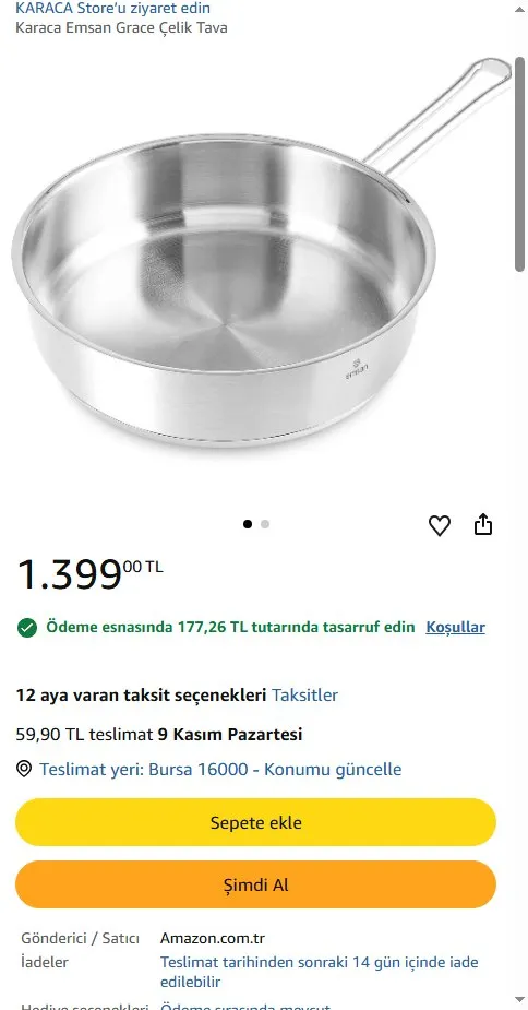 Karaca Emsan Grace Çelik Tava