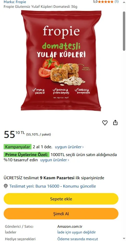 Fropie Glutensiz Yulaf Küpleri Domatesli 36g