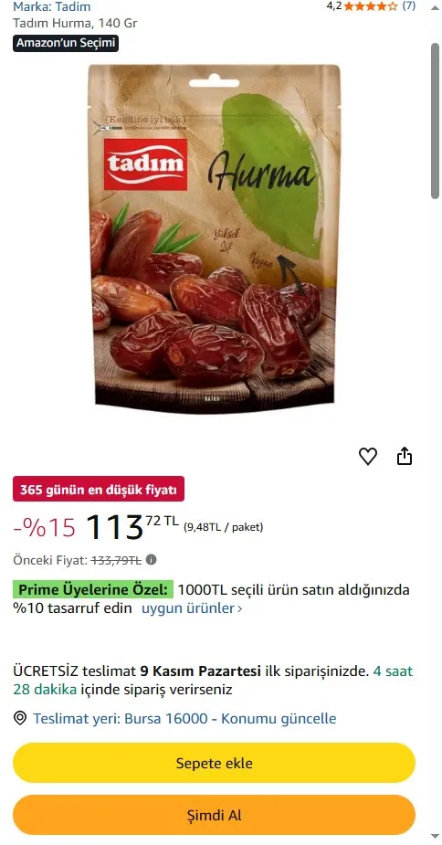 Tadım Hurma, 140 Gr