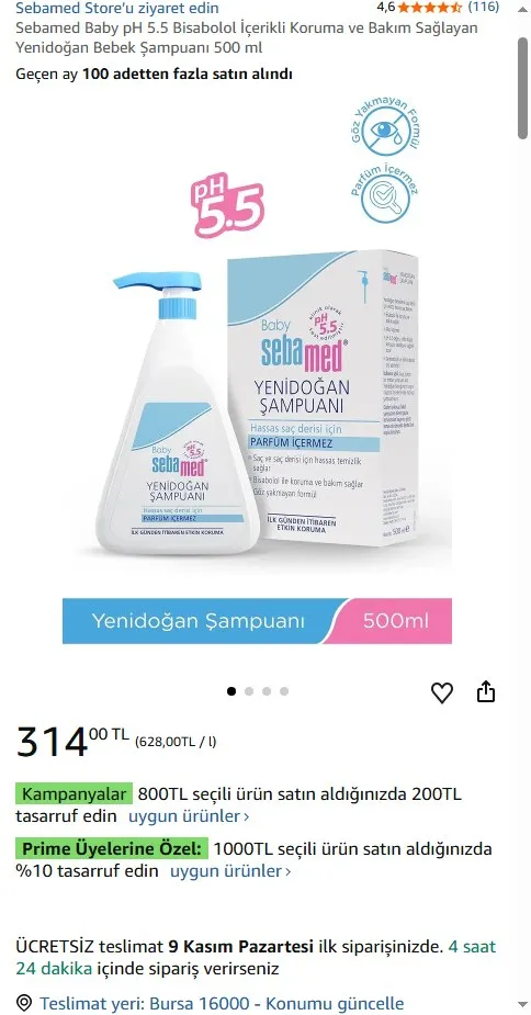 Sebamed Baby pH 5.5 Bisabolol İçerikli Koruma ve Bakım Sağlayan Yenidoğan Bebek Şampuanı 500 ml