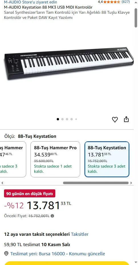 M-AUDIO Keystation 88 MK3 USB MIDI Kontrolör