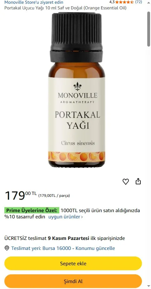 Portakal Uçucu Yağı 10 ml Saf ve Doğal (Orange Essential Oil)