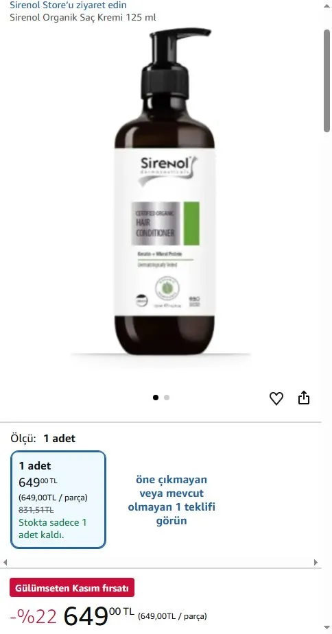 Sirenol Organik Saç Kremi 125 ml