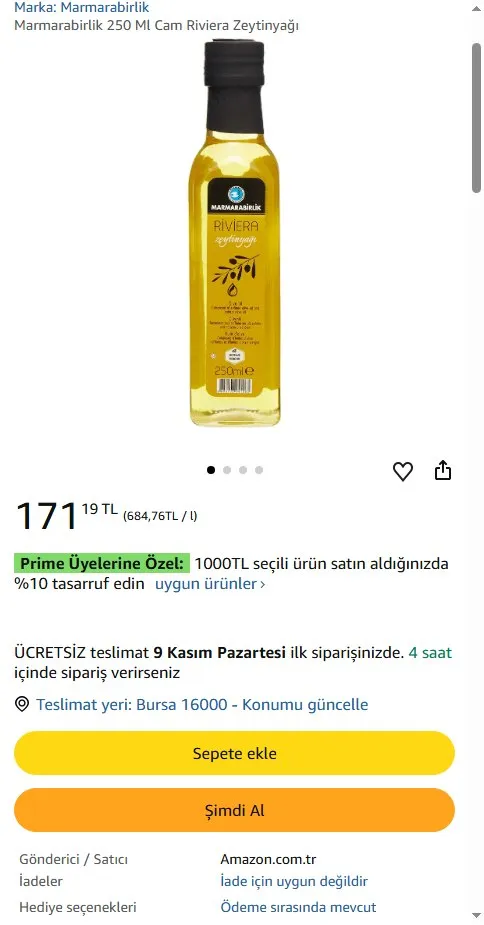 Marmarabirlik 250 Ml Cam Riviera Zeytinyağı