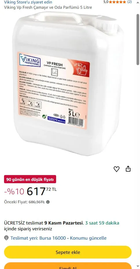 Viking Vp Fresh Çamaşır ve Oda Parfümü 5 Litre
