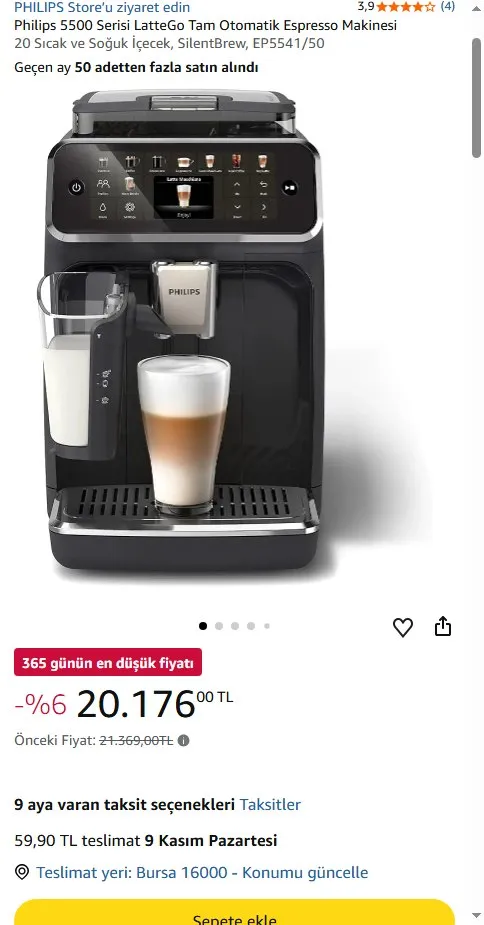 Philips 5500 Serisi LatteGo Tam Otomatik Espresso Makinesi