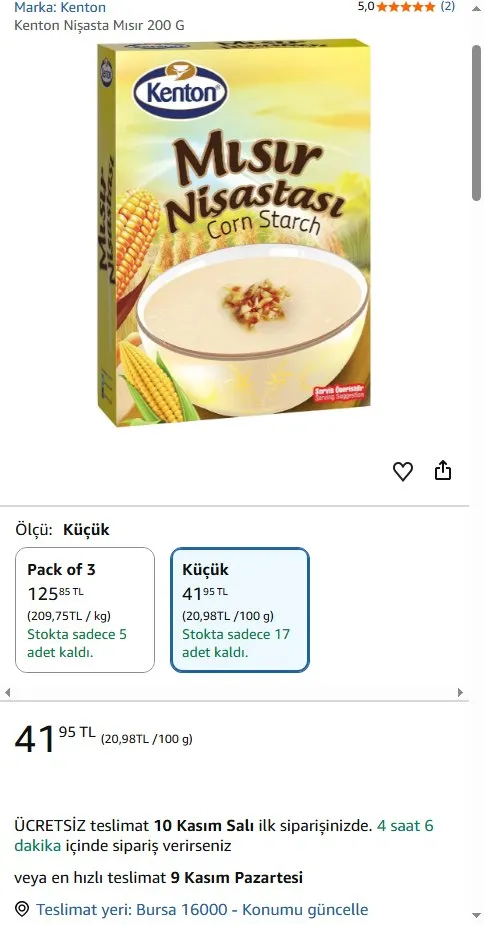 Kenton Nişasta Mısır 200 G