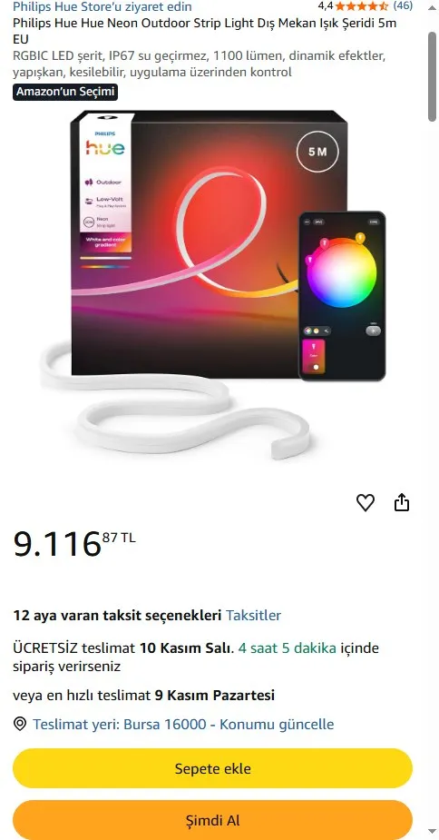 Philips Hue Hue Neon Outdoor Strip Light Dış Mekan Işık Şeridi 5m EU