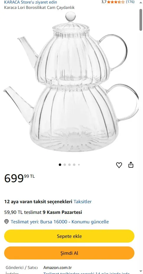 Karaca Lori Borosilikat Cam Çaydanlık