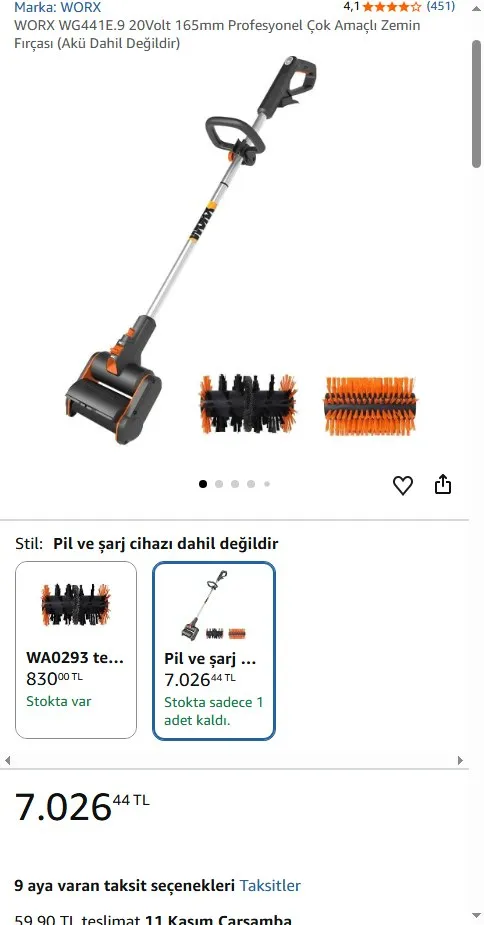 WORX WG441E.9 20Volt 165mm Profesyonel Çok Amaçlı Zemin Fırçası (Akü Dahil Değildir)