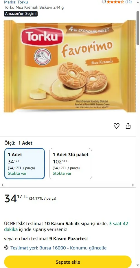 Torku Muz Kremalı Bisküvi 244 g