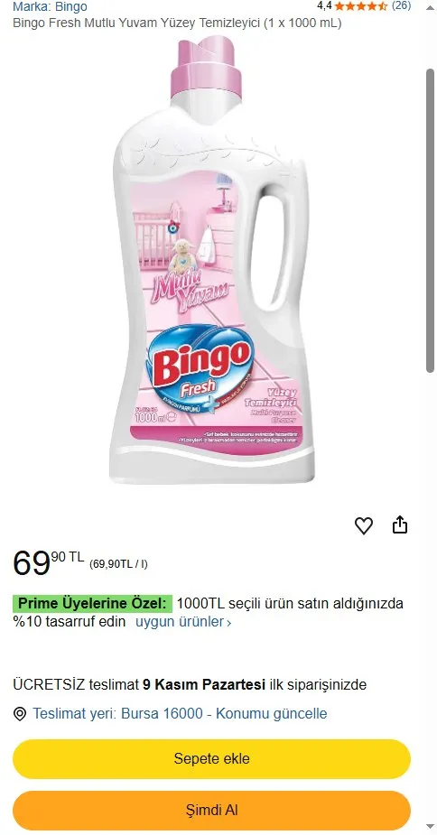 Bingo Fresh Mutlu Yuvam Yüzey Temizleyici (1 x 1000 mL)
