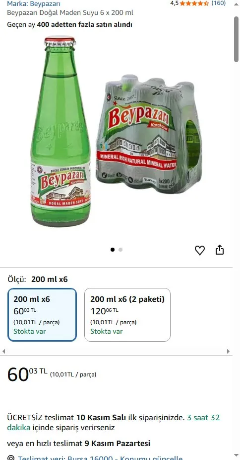 Beypazarı Doğal Maden Suyu 6 x 200 ml