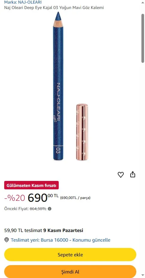 Naj Oleari Deep Eye Kajal 03 Yoğun Mavi Göz Kalemi