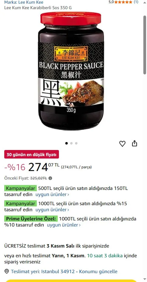 Lee Kum Kee Karabiberli Sos 350 G