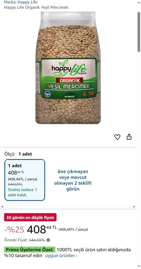 Happy Life Organik Yeşil Mercimek