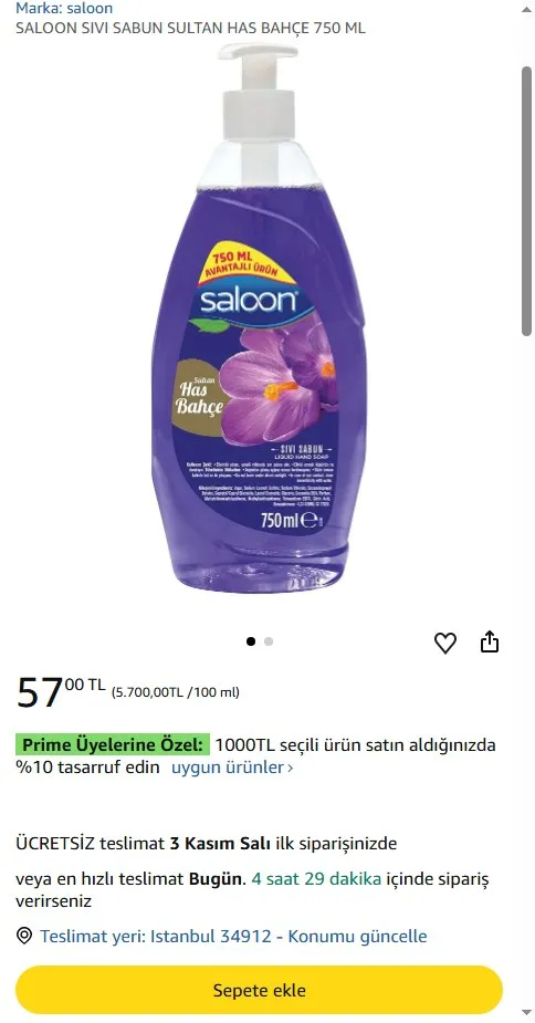 SALOON SIVI SABUN SULTAN HAS BAHÇE 750 ML