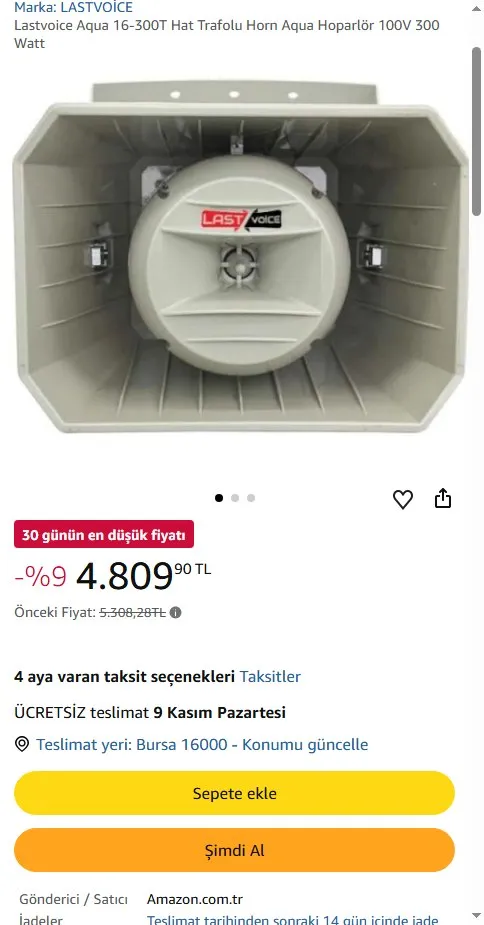 Lastvoice Aqua 16-300T Hat Trafolu Horn Aqua Hoparlör 100V 300 Watt