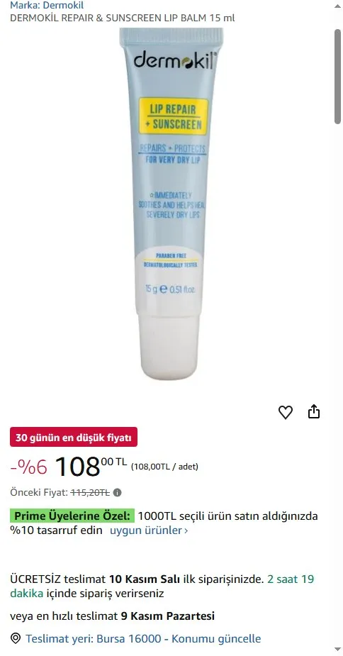 DERMOKİL REPAIR & SUNSCREEN LIP BALM 15 ml
