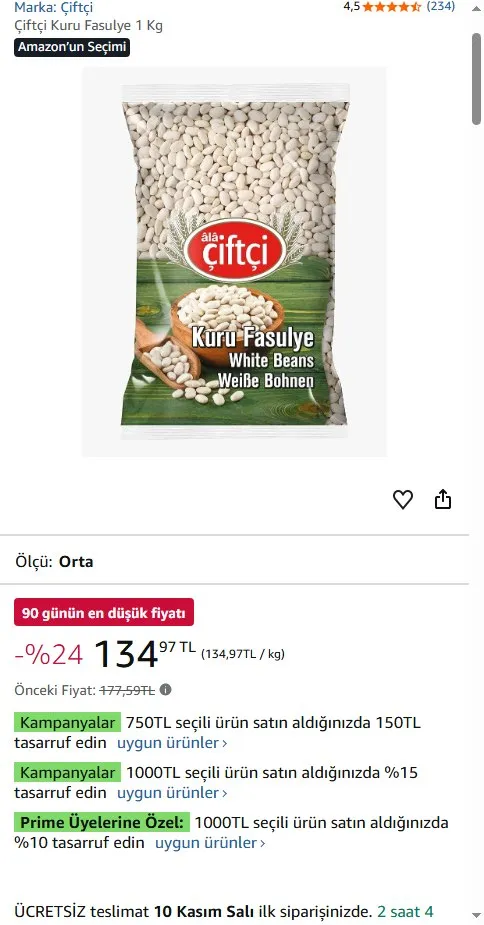Çiftçi Kuru Fasulye 1 Kg