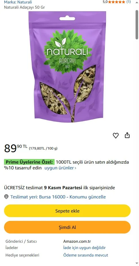 Naturali Adaçayı 50 Gr