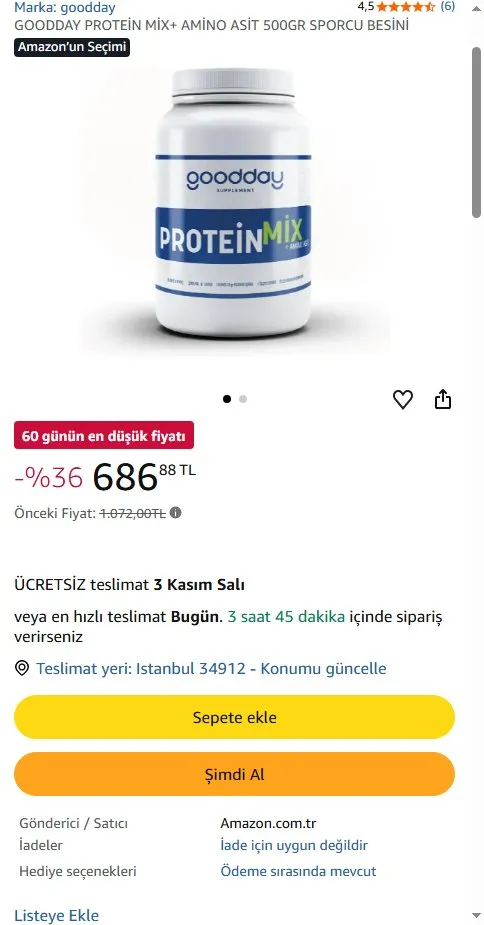 GOODDAY PROTEİN MİX+ AMİNO ASİT 500GR SPORCU BESİNİ