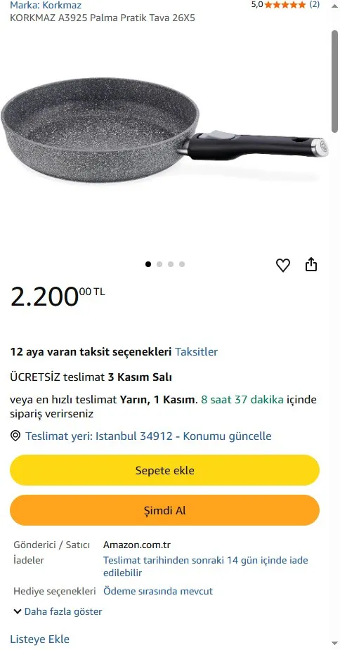 KORKMAZ A3925 Palma Pratik Tava 26X5