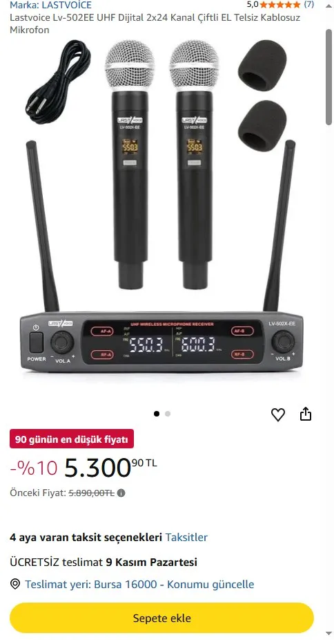 Lastvoice Lv-502EE UHF Dijital 2x24 Kanal Çiftli EL Telsiz Kablosuz Mikrofon