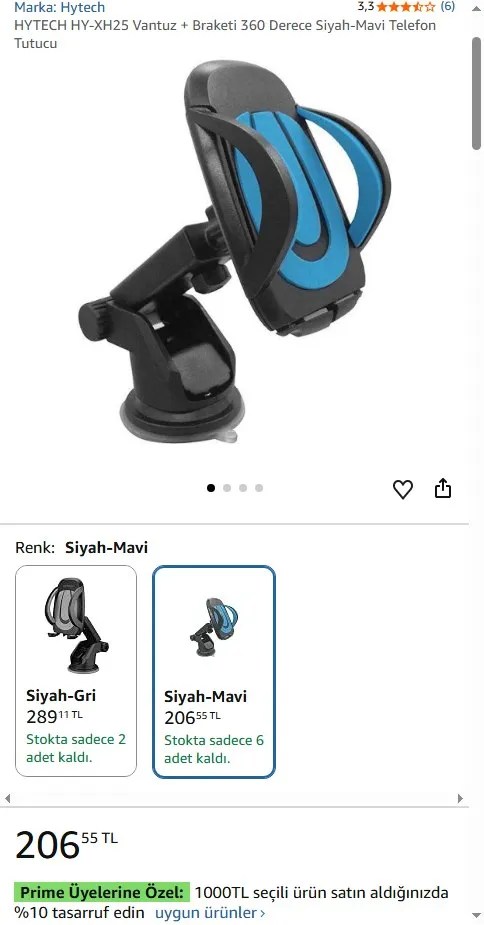 HYTECH HY-XH25 Vantuz + Braketi 360 Derece Siyah-Mavi Telefon Tutucu