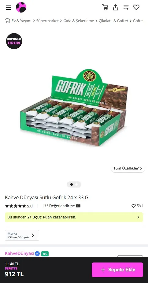Kahve Dünyası Sütlü Gofrik 24 x 33 G