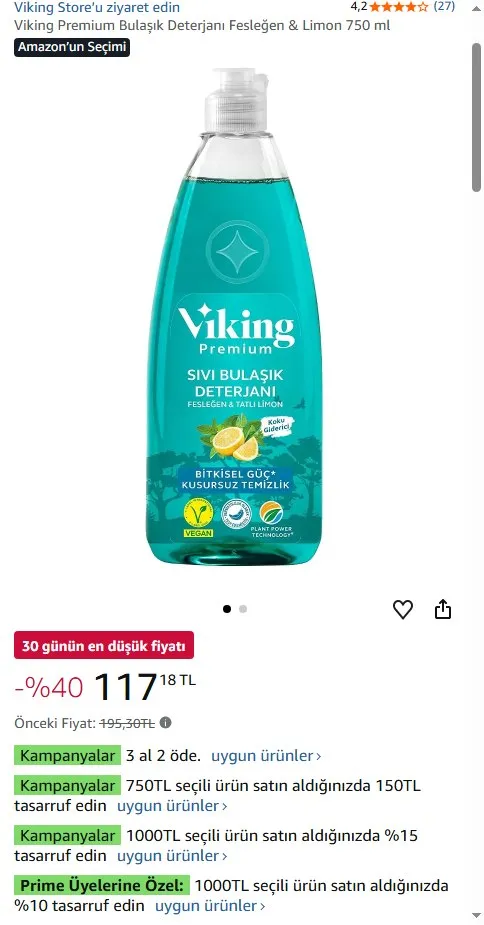Viking Premium Bulaşık Deterjanı Fesleğen & Limon 750 ml