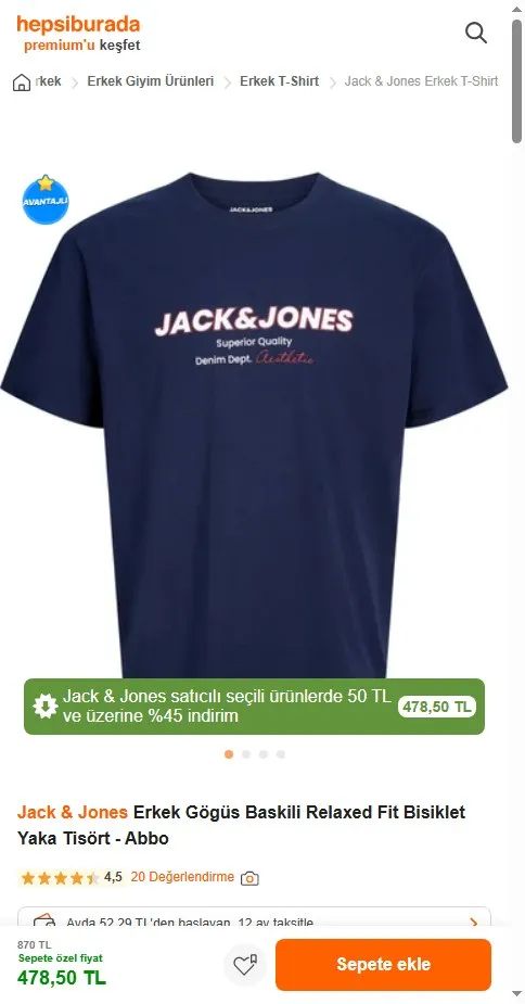 Jack & Jones Erkek Gögüs Baskili Relaxed Fit Bisiklet Yaka Tisört - Abbo