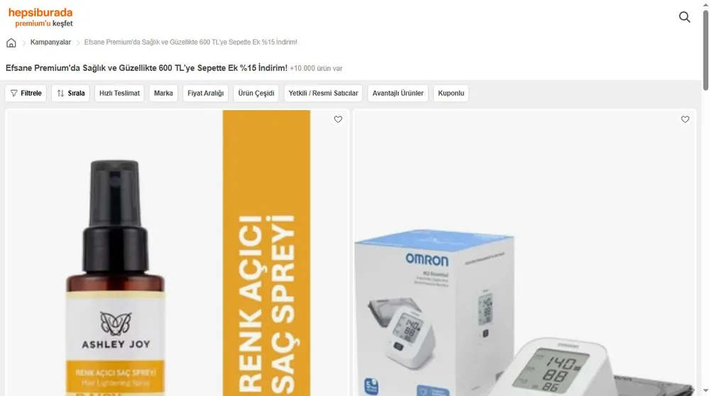 Efsane Premium'da Sağlık ve Güzellikte 600 TL’ye Sepette Ek %15 İndirim!