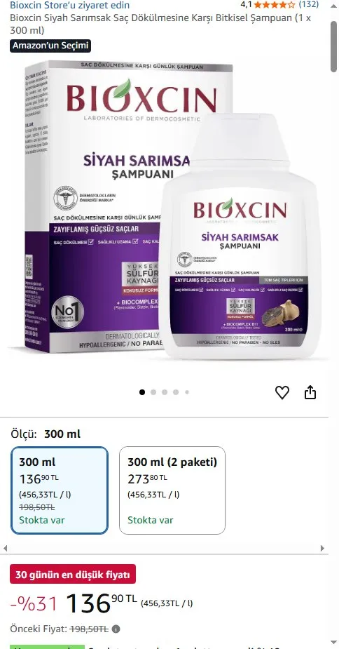 Bioxcin Siyah Sarımsak Saç Dökülmesine Karşı Bitkisel Şampuan (1 x 300 ml)