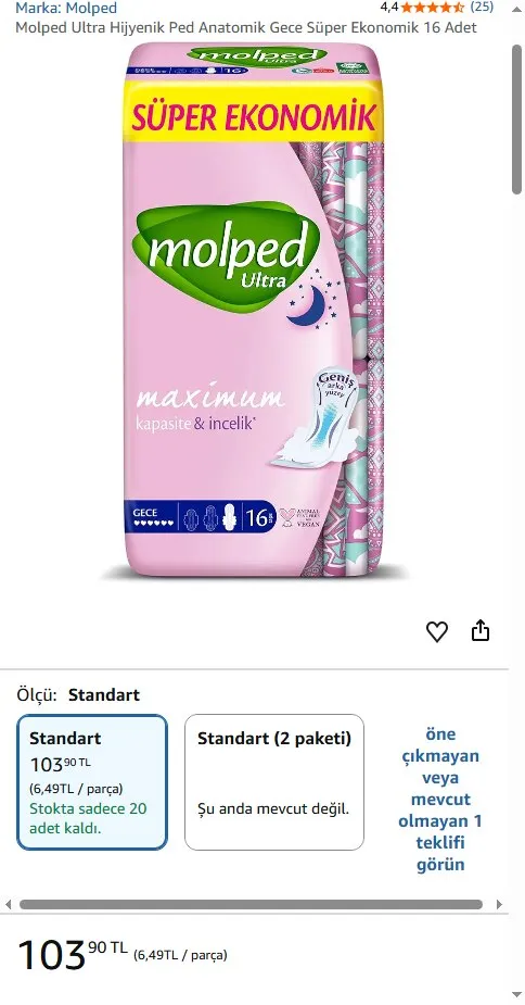 Molped Ultra Hijyenik Ped Anatomik Gece Süper Ekonomik 16 Adet