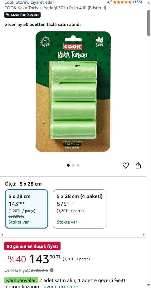 COOK Kaka Torbası Yedeği 30'lu Rulo 4'lü (Blister'li)
